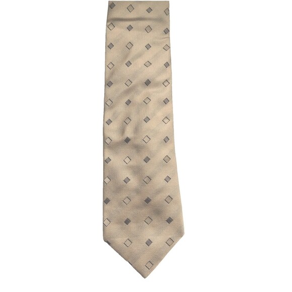 Allea Milano Beige Gray Pure Silk Necktie Tie Diamond Pattern New With Tags - Picture 5 of 5